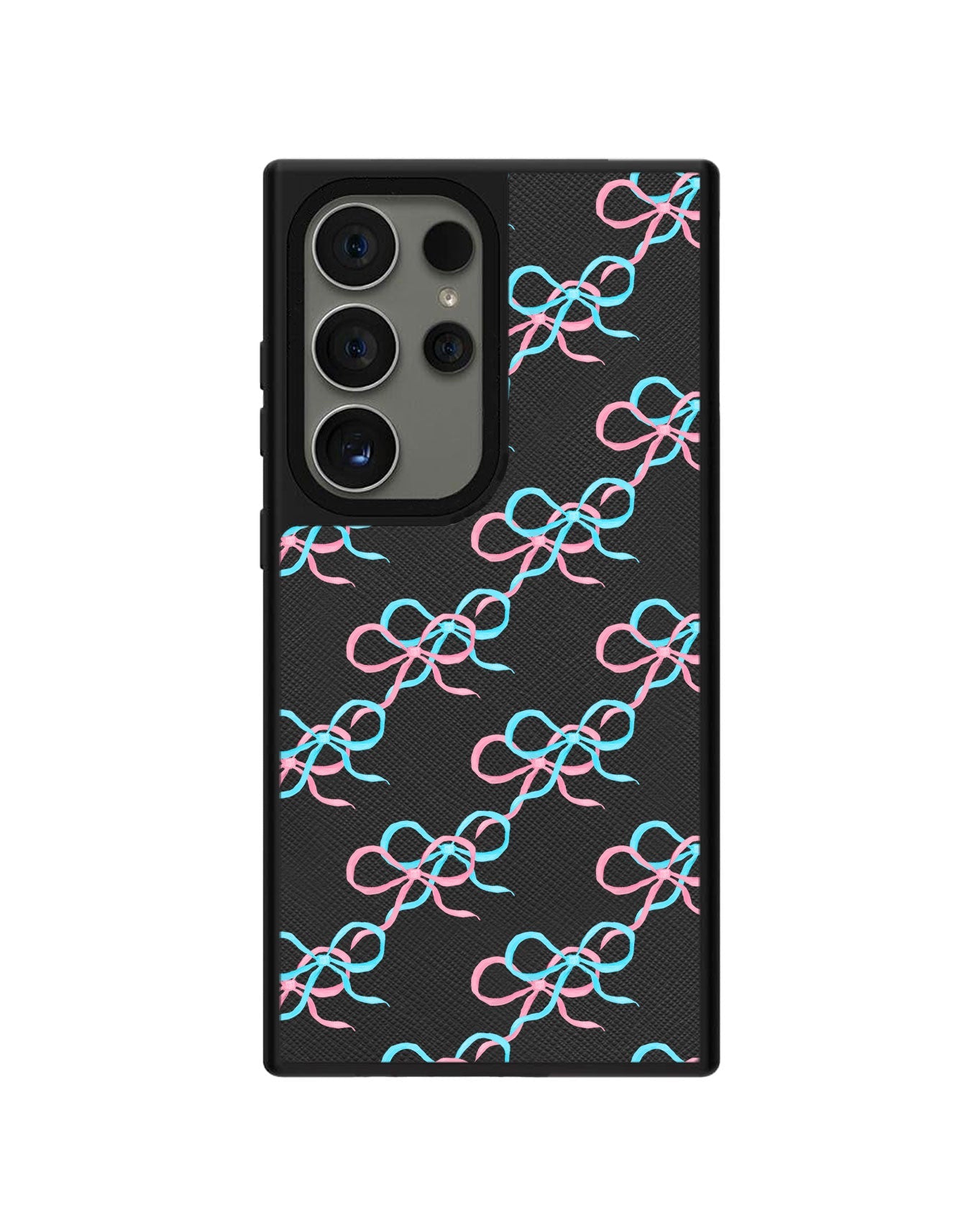 ด้ามจับหนัง Android - สีชมพู Coquette และโบว์สีน้ำเงิน