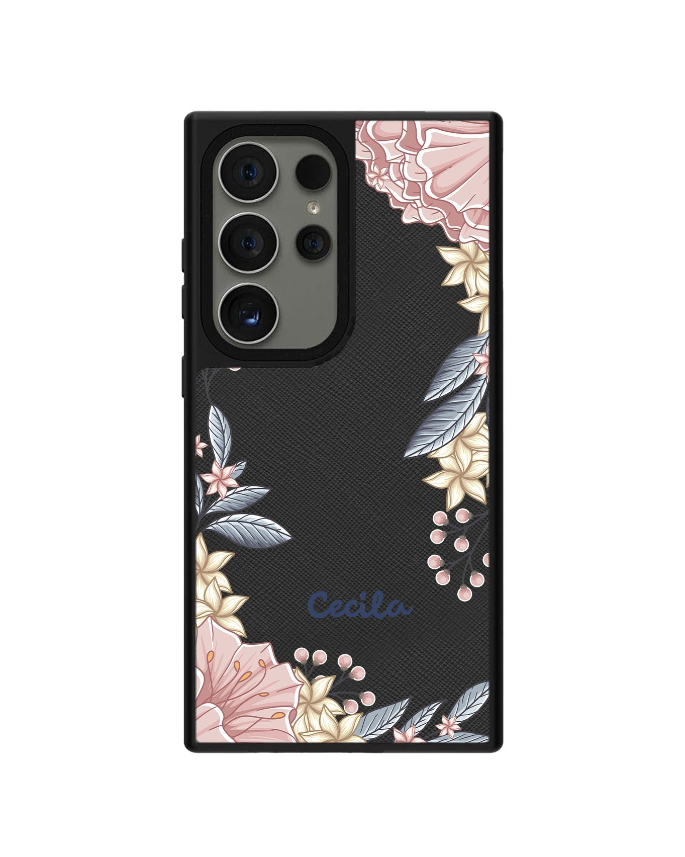 ด้ามจับหนัง Android - ลายดอกไม้สีชมพู