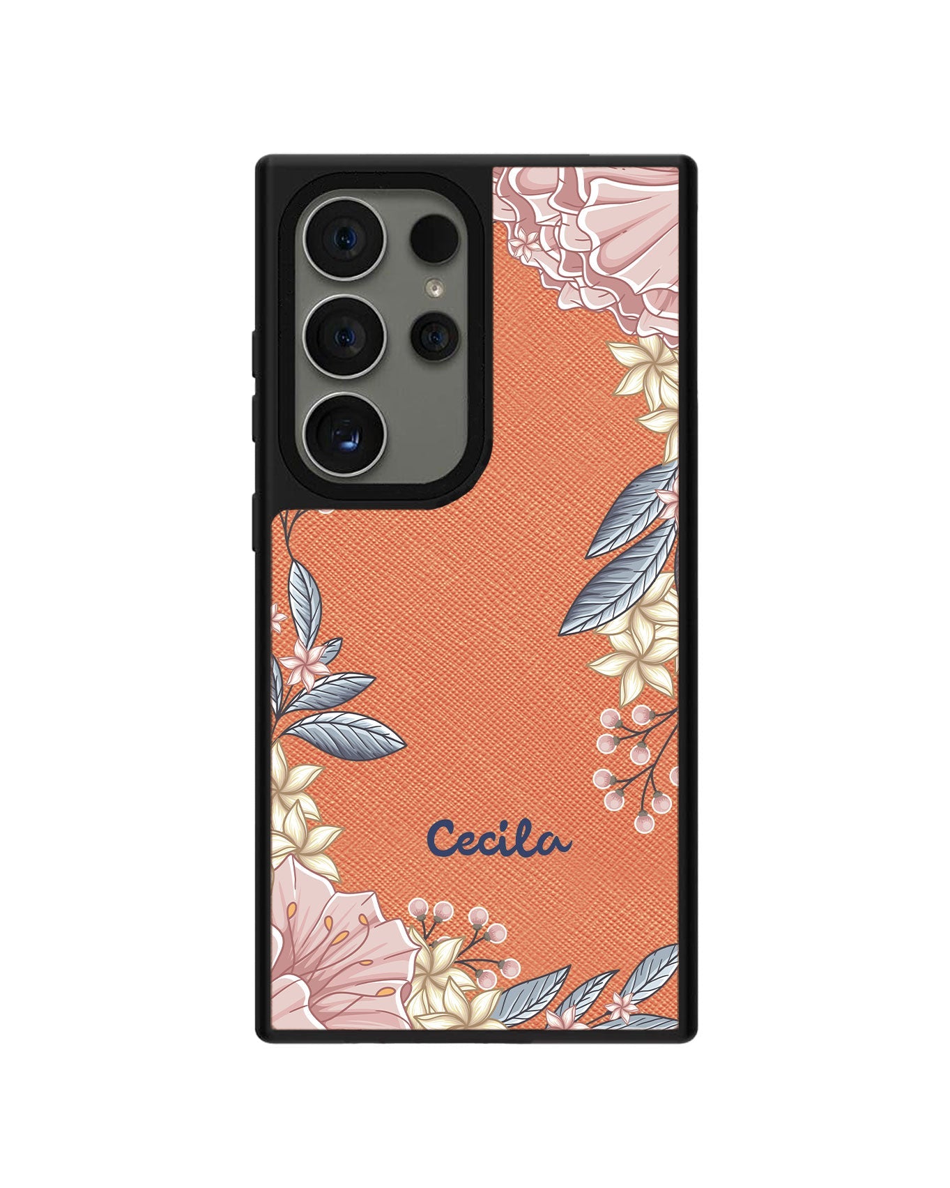 ด้ามจับหนัง Android - ลายดอกไม้สีชมพู