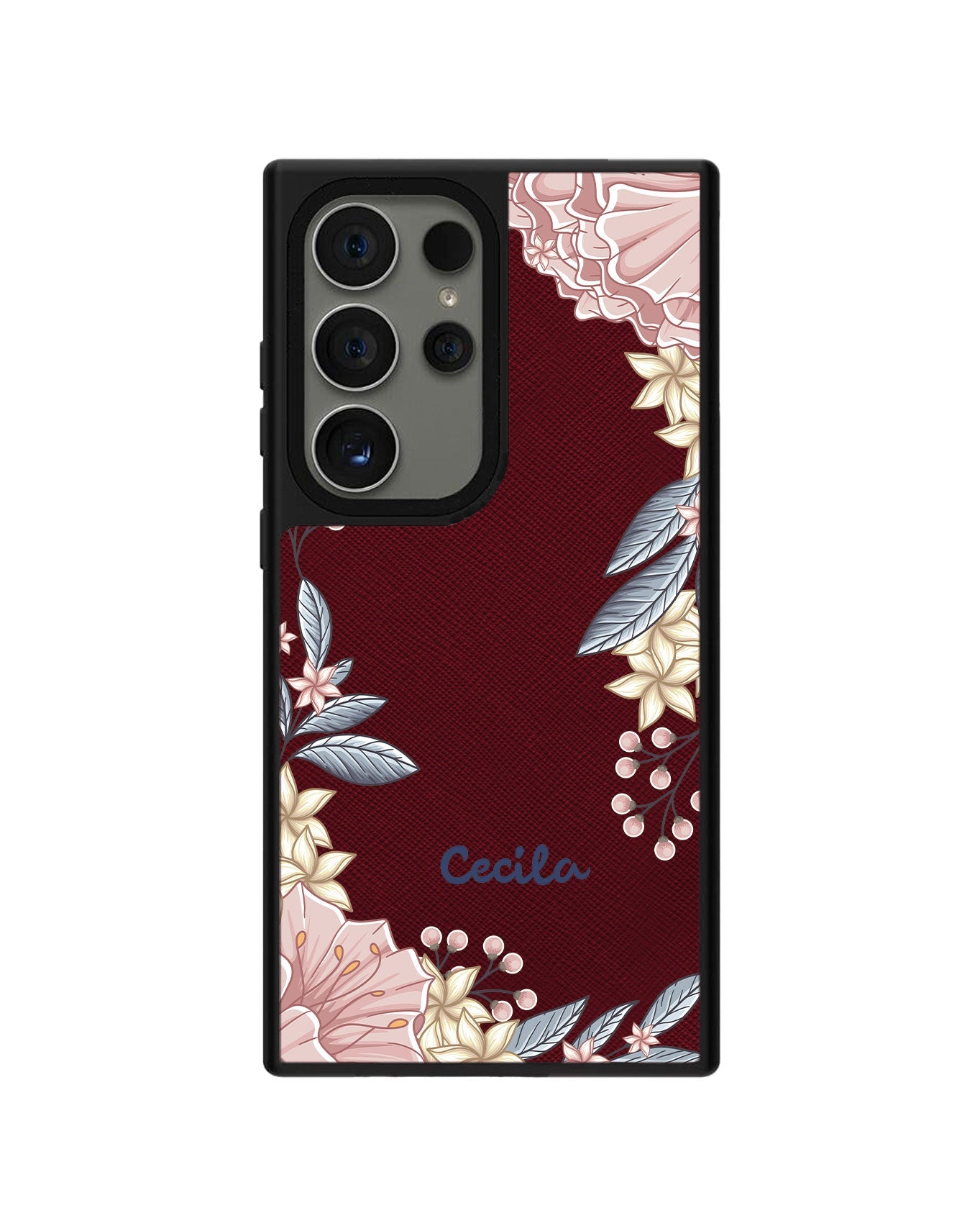 ด้ามจับหนัง Android - ลายดอกไม้สีชมพู