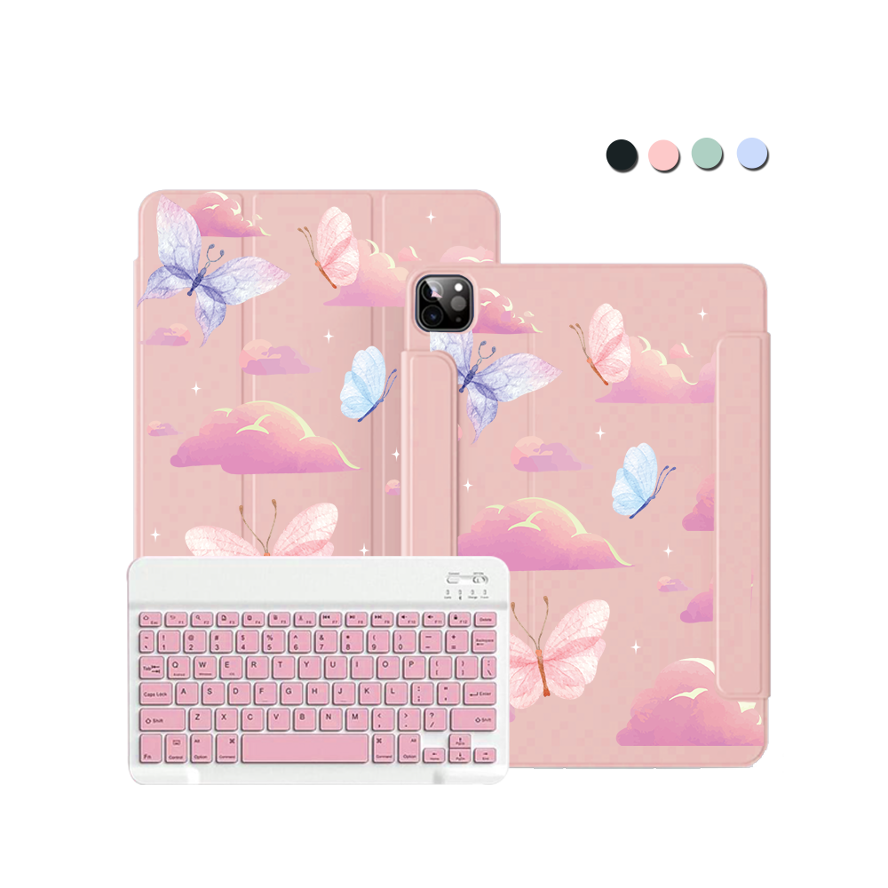 ฝาพับคีย์บอร์ดไร้สายสำหรับ iPad / Android - ลายผีเสื้อและเมฆ