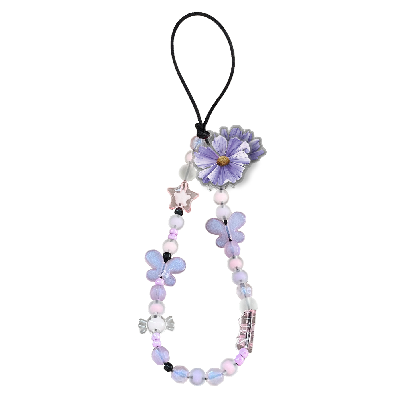 Beaded Strap with Acrylic Charm - February Violets