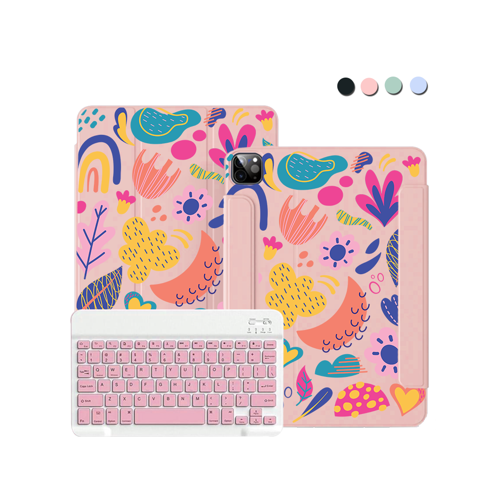 ฝาพับคีย์บอร์ดไร้สายสำหรับ iPad / Android - ลายดอกไม้