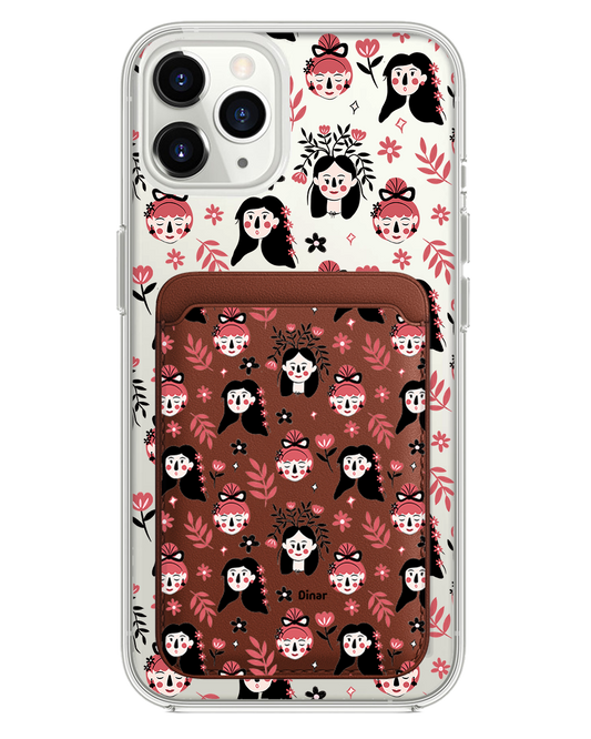 حافظة محفظة مغناطيسية للآيفون - وجوه زهرية