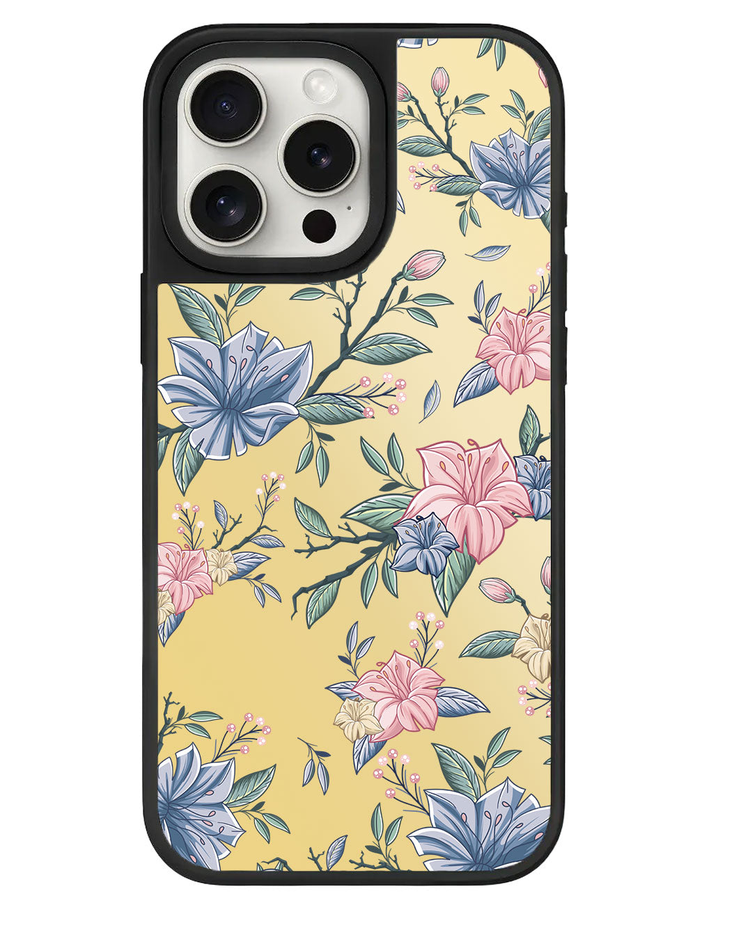 iPhone Mirror Grip - ลายดอกไม้สีชมพูและน้ำเงิน
