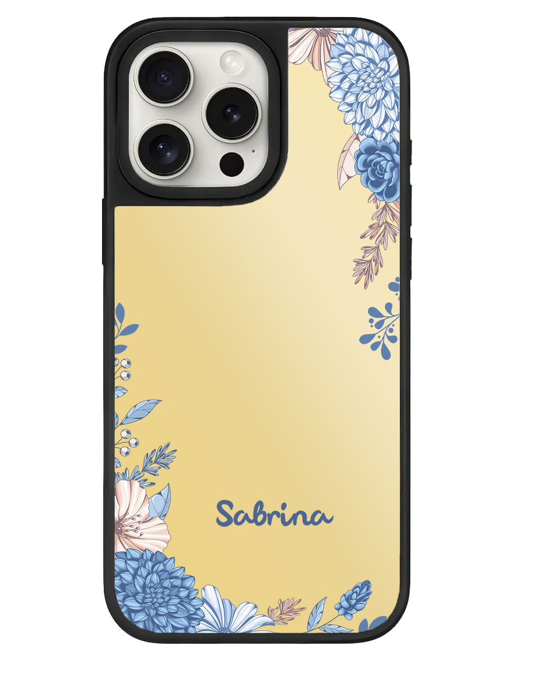 iPhone Mirror Grip - ลายดอกไม้สีน้ำเงิน