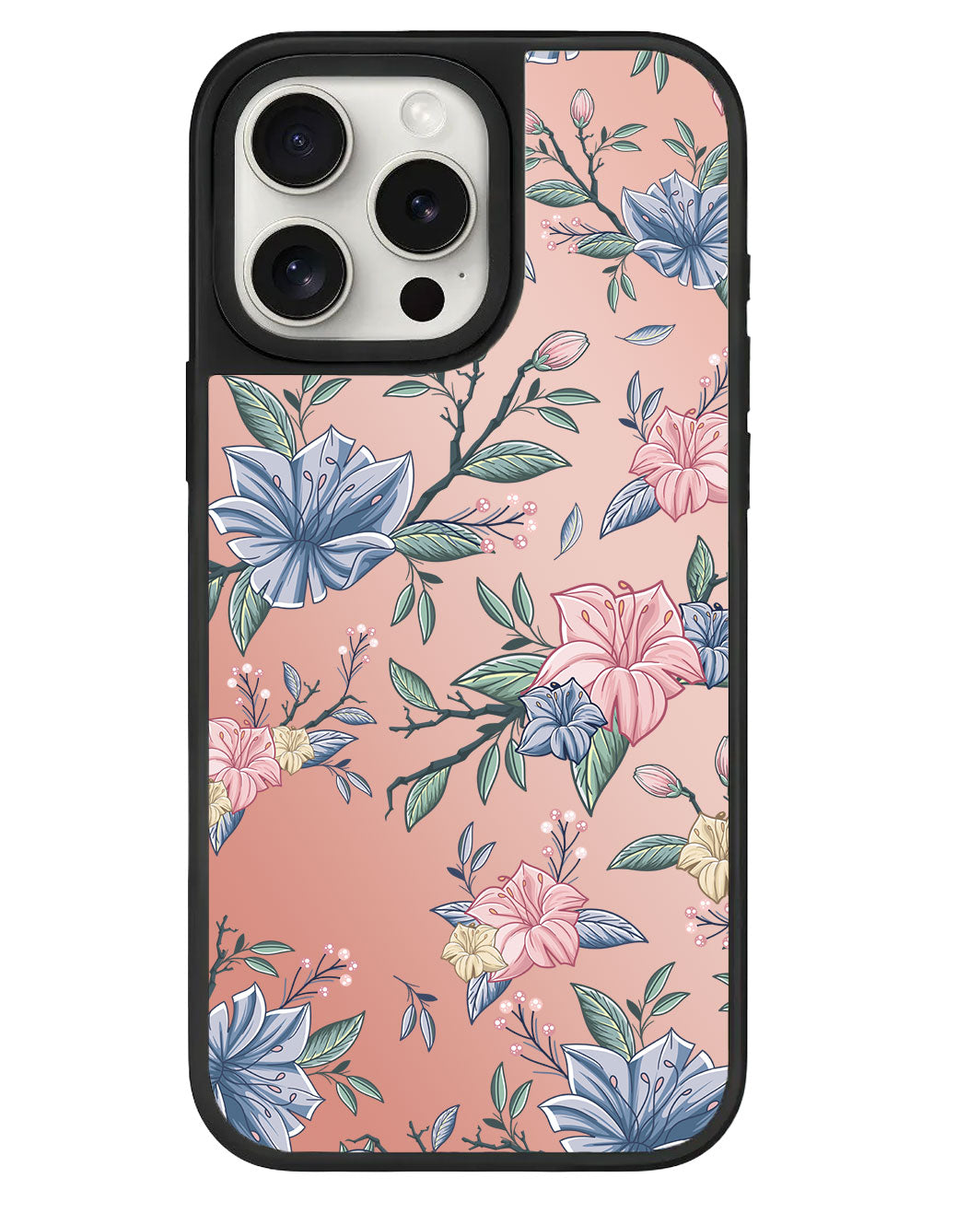 iPhone Mirror Grip - ลายดอกไม้สีชมพูและน้ำเงิน