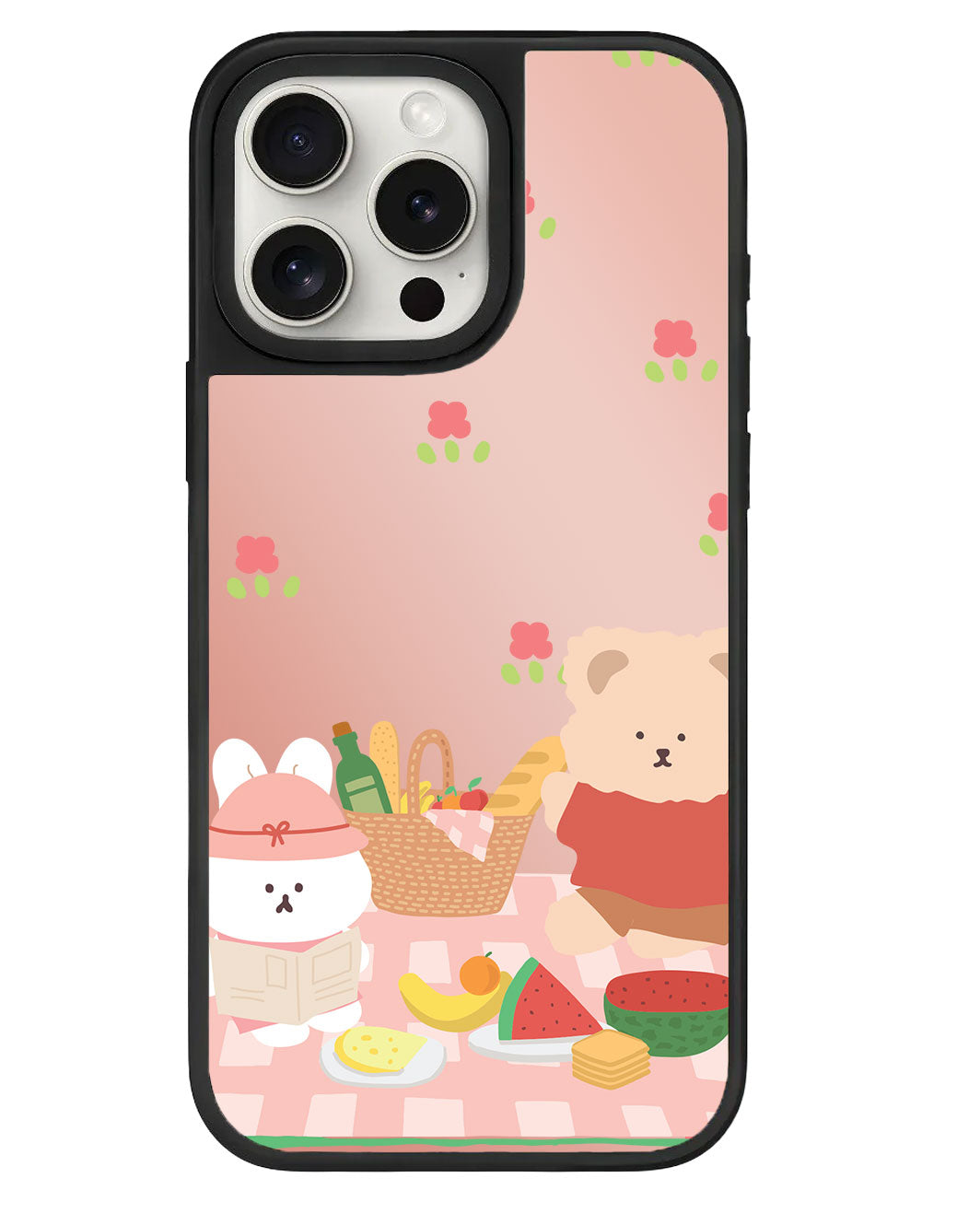 ที่จับกระจกสำหรับ iPhone - Picnic Bear สีชมพู