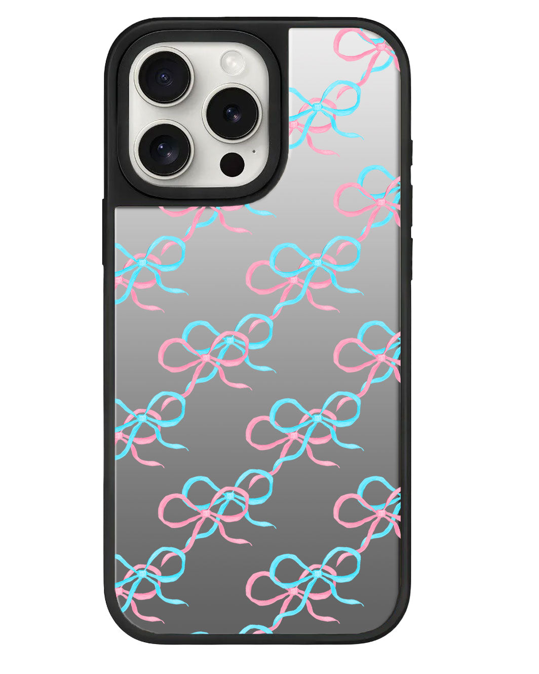 iPhone Mirror Grip - สีชมพู Coquette และโบว์สีน้ำเงิน