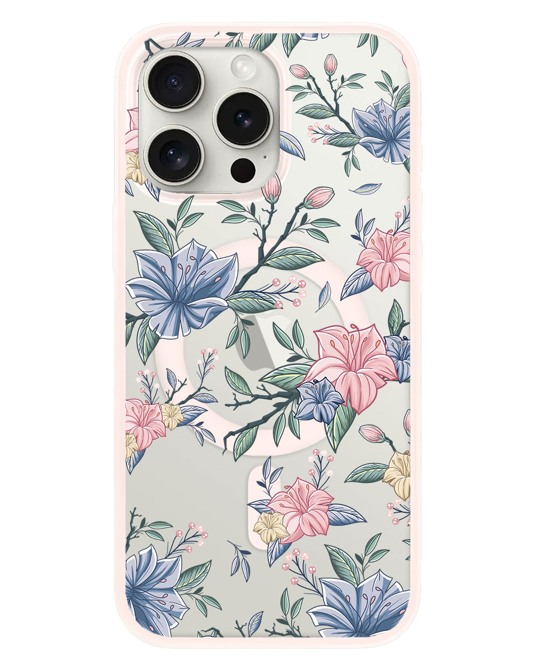 iPhone Rearguard Hybrid - สีชมพูและลายดอกไม้สีน้ำเงิน