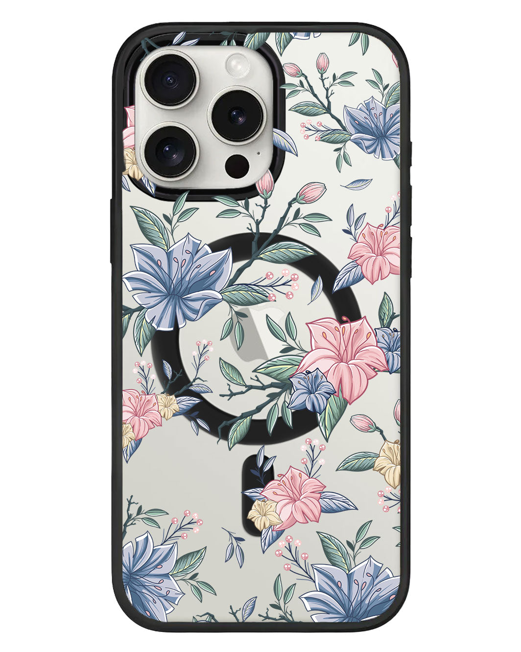 iPhone Rearguard Hybrid - สีชมพูและลายดอกไม้สีน้ำเงิน