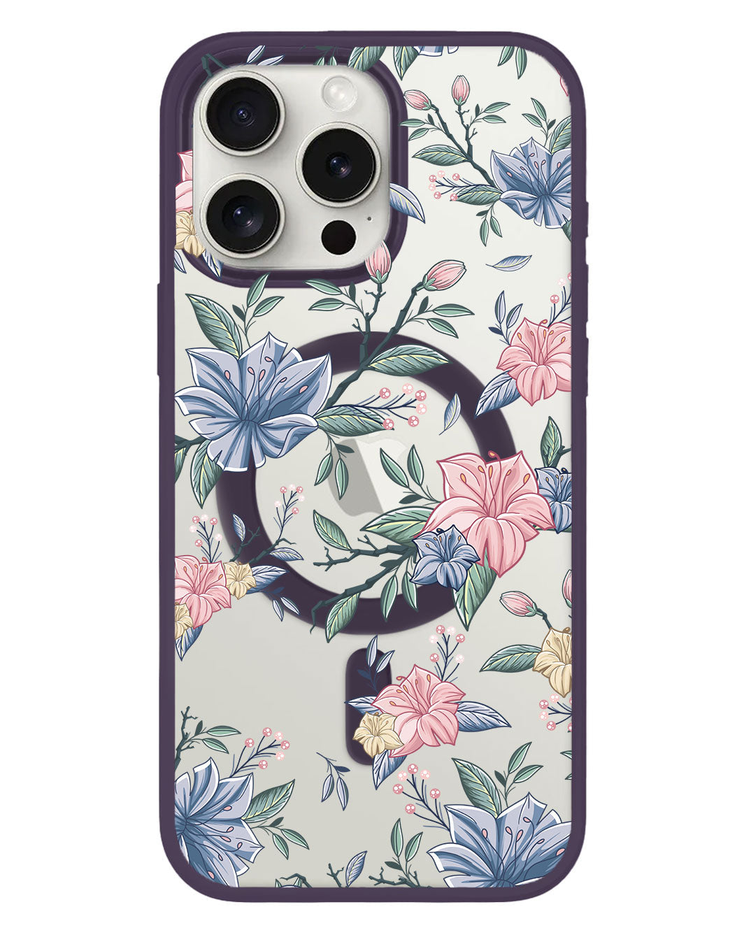 iPhone Rearguard Hybrid - สีชมพูและลายดอกไม้สีน้ำเงิน