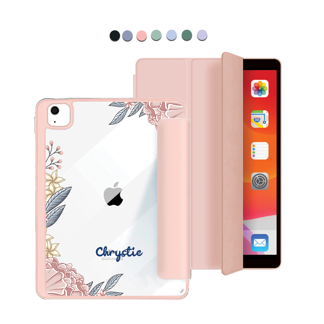 ฝาพับอะคริลิกสำหรับ iPad - ลายดอกไม้สีชมพู