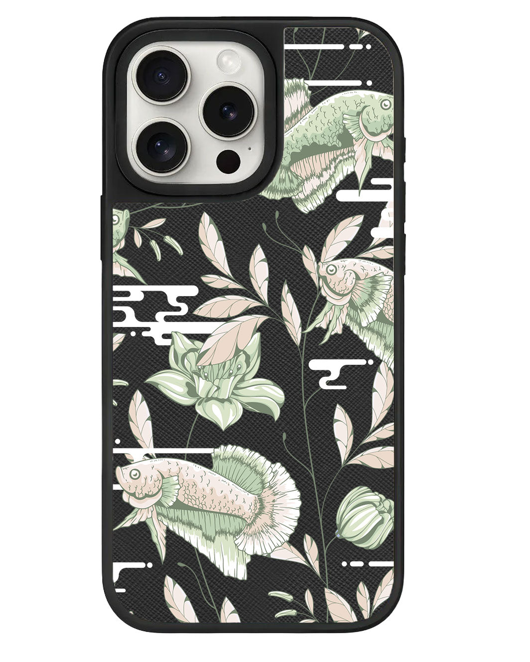 เคสหนังสำหรับ iPhone - ลายปลาและดอกไม้ 6.0