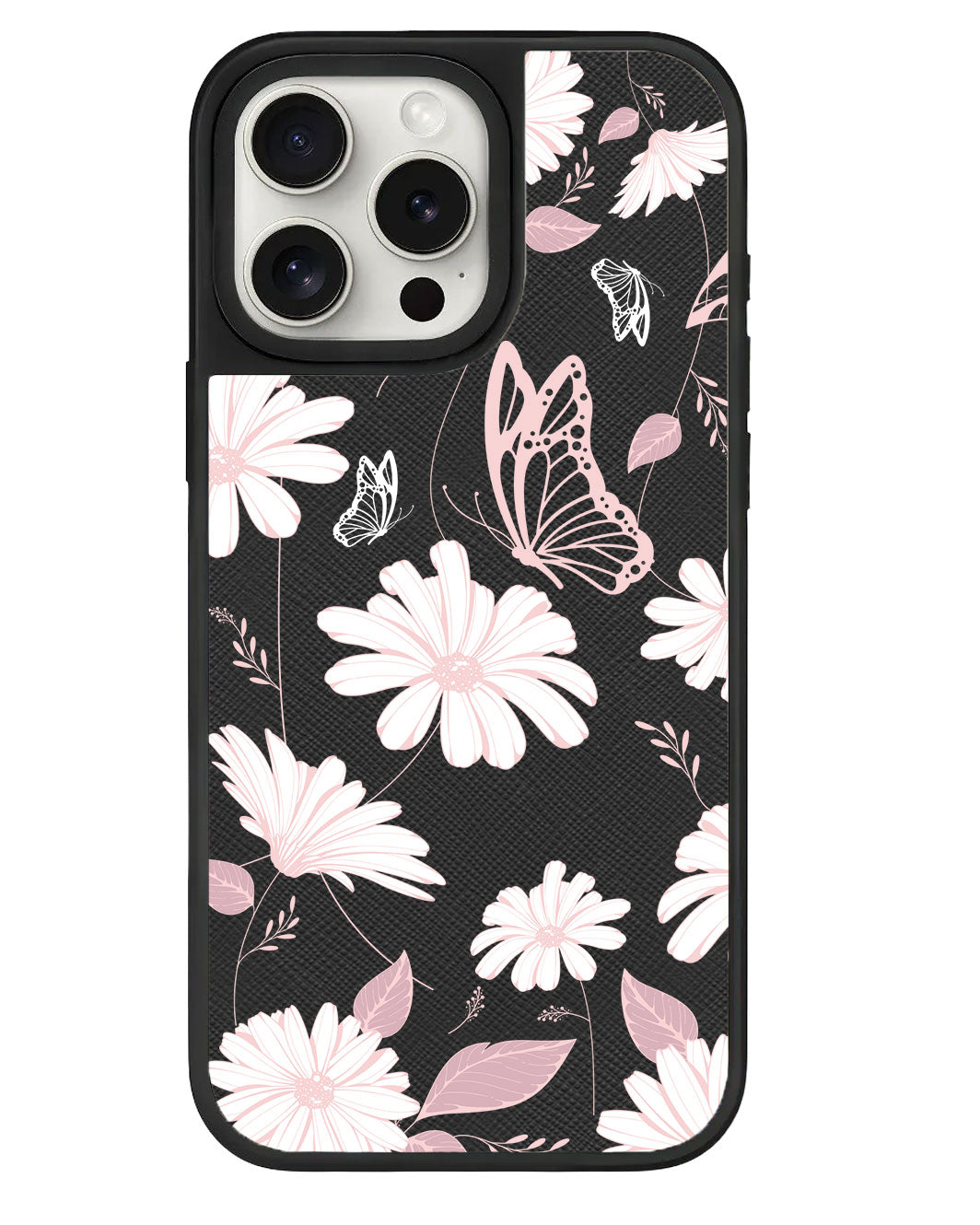 ปลอกหนังสำหรับ iPhone - ลาย Butterfly & Daisy
