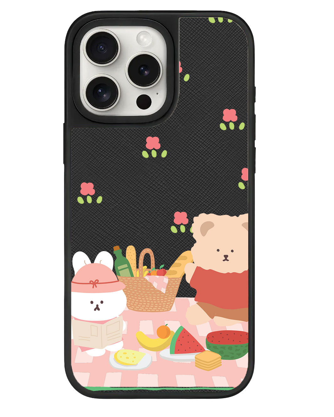 ปลอกหุ้มหนังสำหรับ iPhone - Picnic Bear สีชมพู