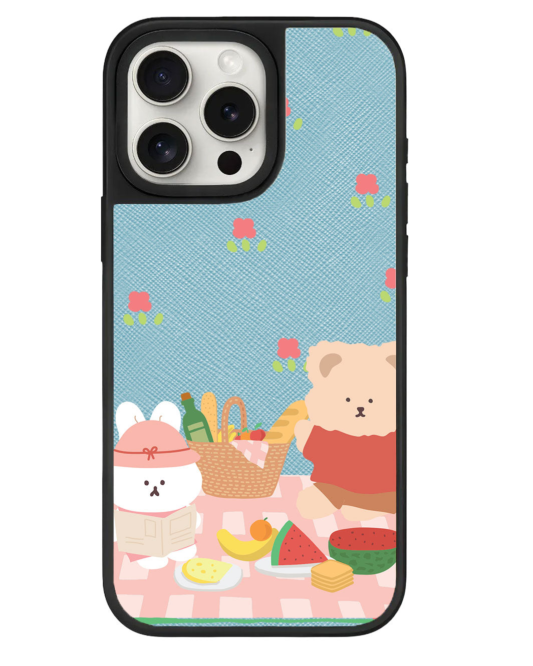 ปลอกหุ้มหนังสำหรับ iPhone - Picnic Bear สีชมพู