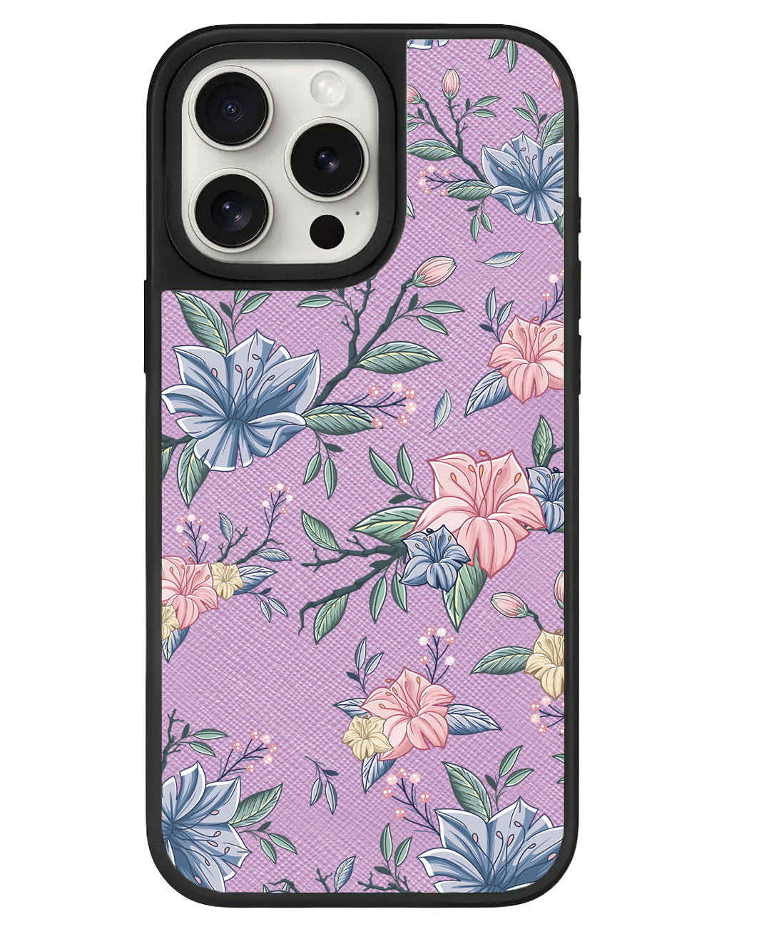 ที่จับหนังสำหรับ iPhone - ลายดอกไม้สีชมพูและน้ำเงิน