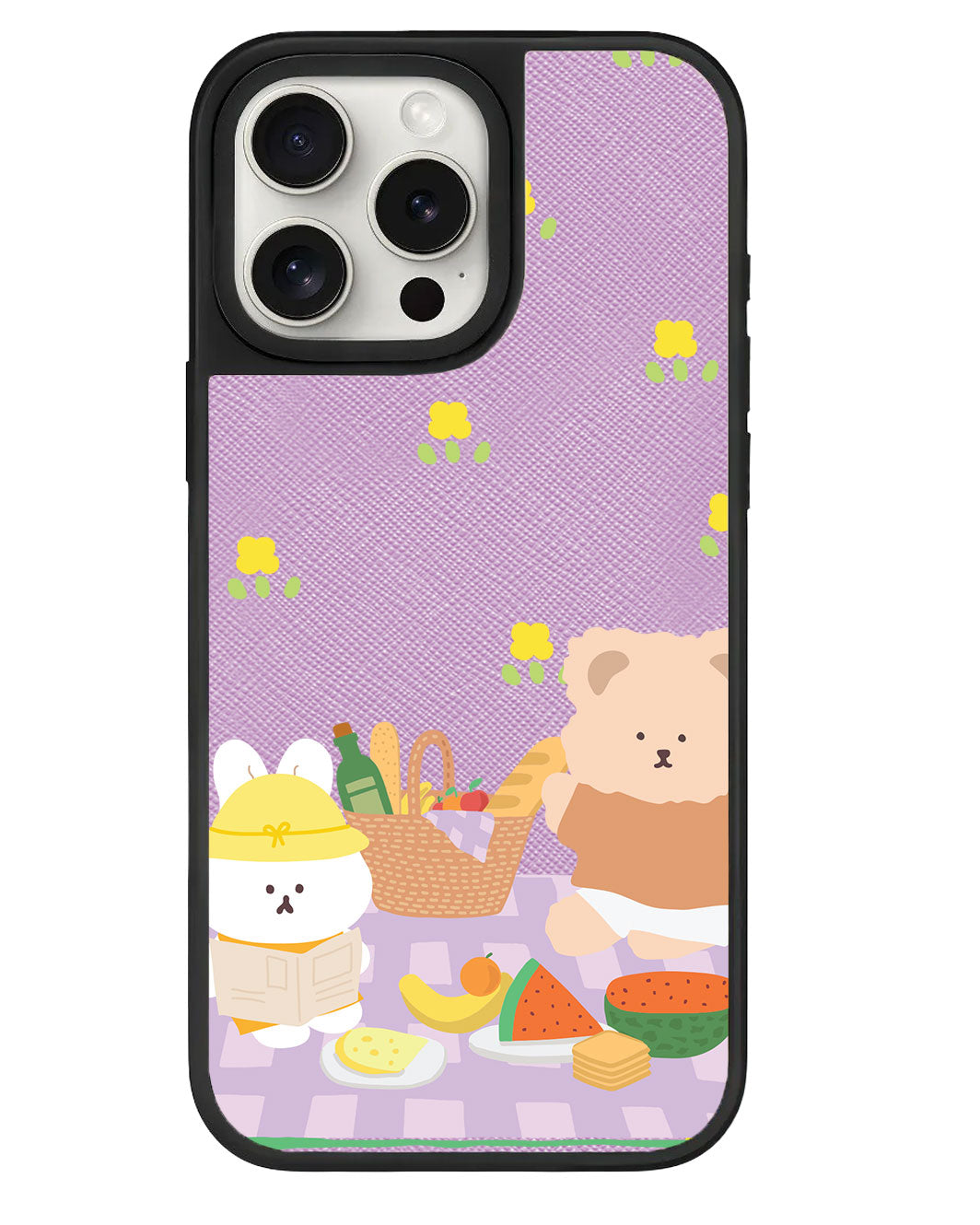 ปลอกหนังสำหรับ iPhone - สี Picnic Bear สีม่วง