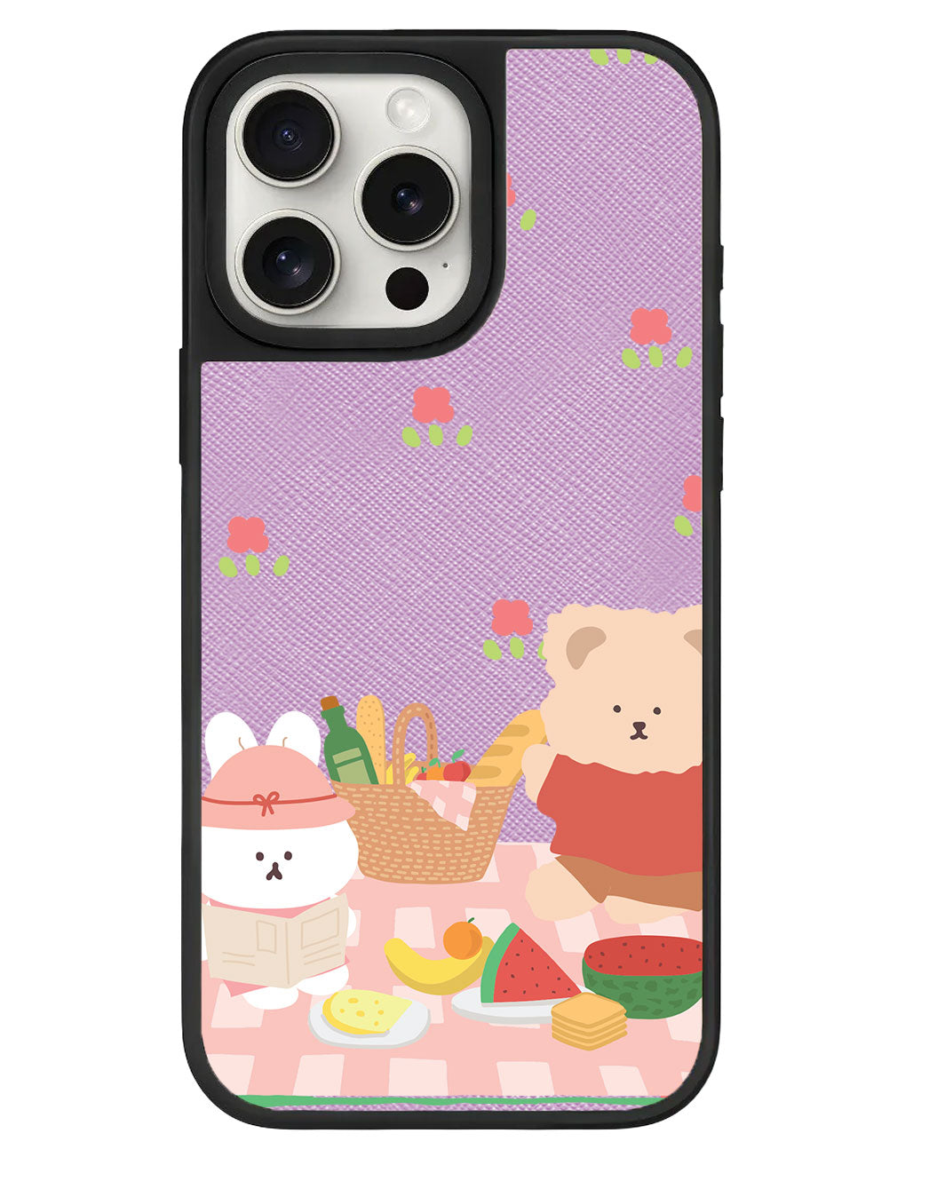 ปลอกหุ้มหนังสำหรับ iPhone - Picnic Bear สีชมพู