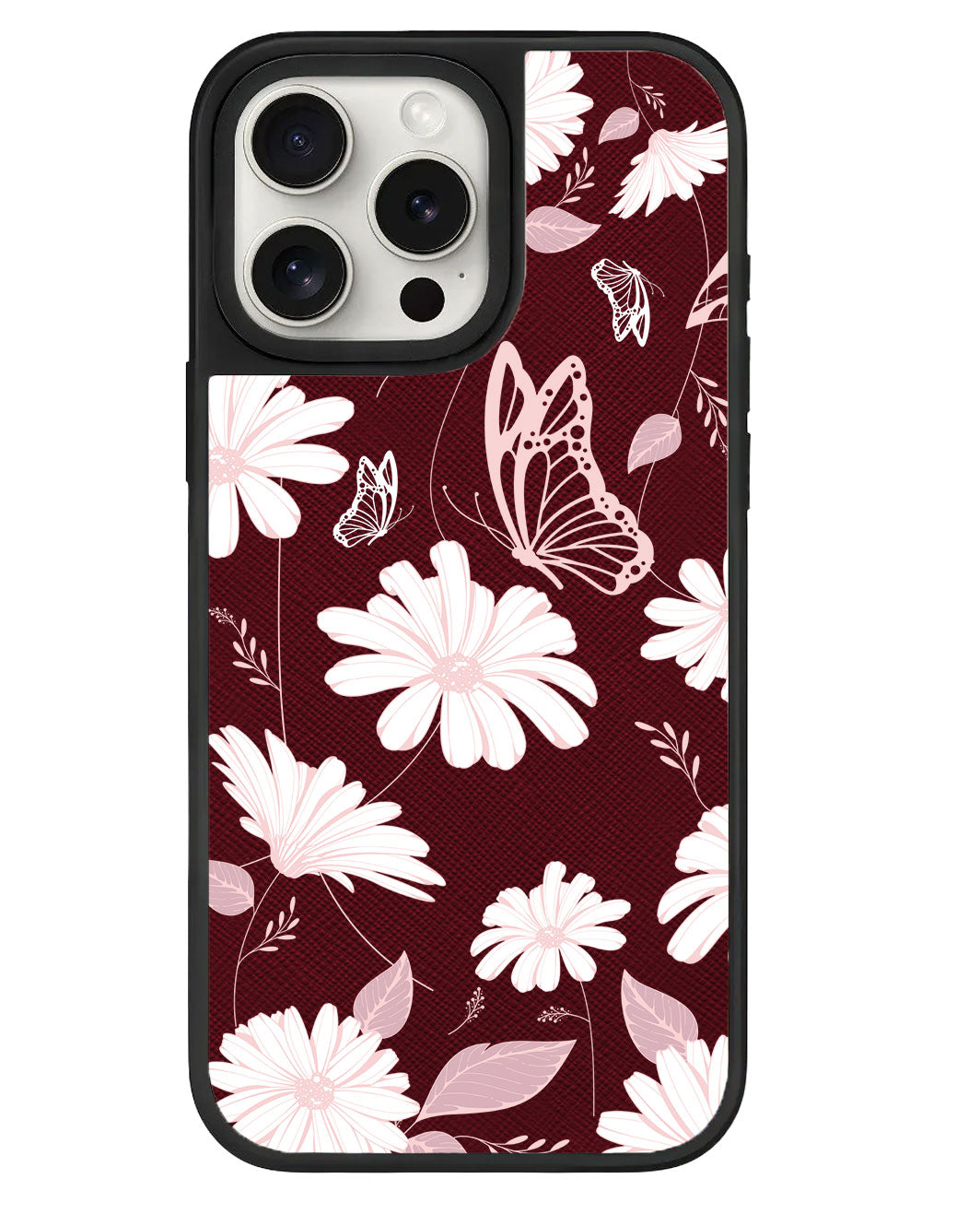 ปลอกหนังสำหรับ iPhone - ลาย Butterfly & Daisy