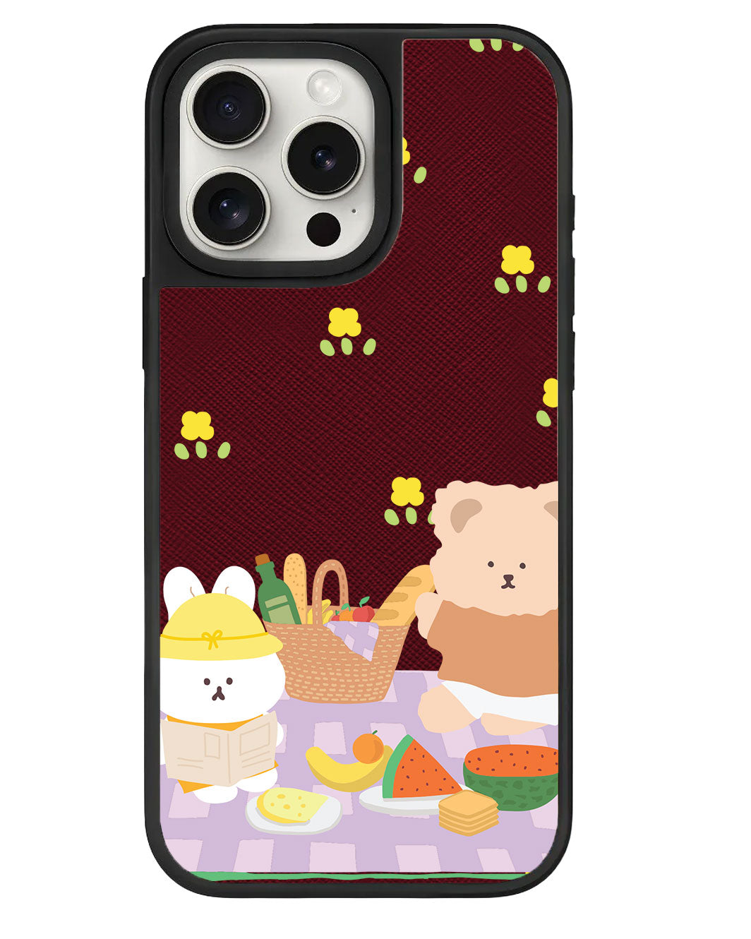 ปลอกหนังสำหรับ iPhone - สี Picnic Bear สีม่วง