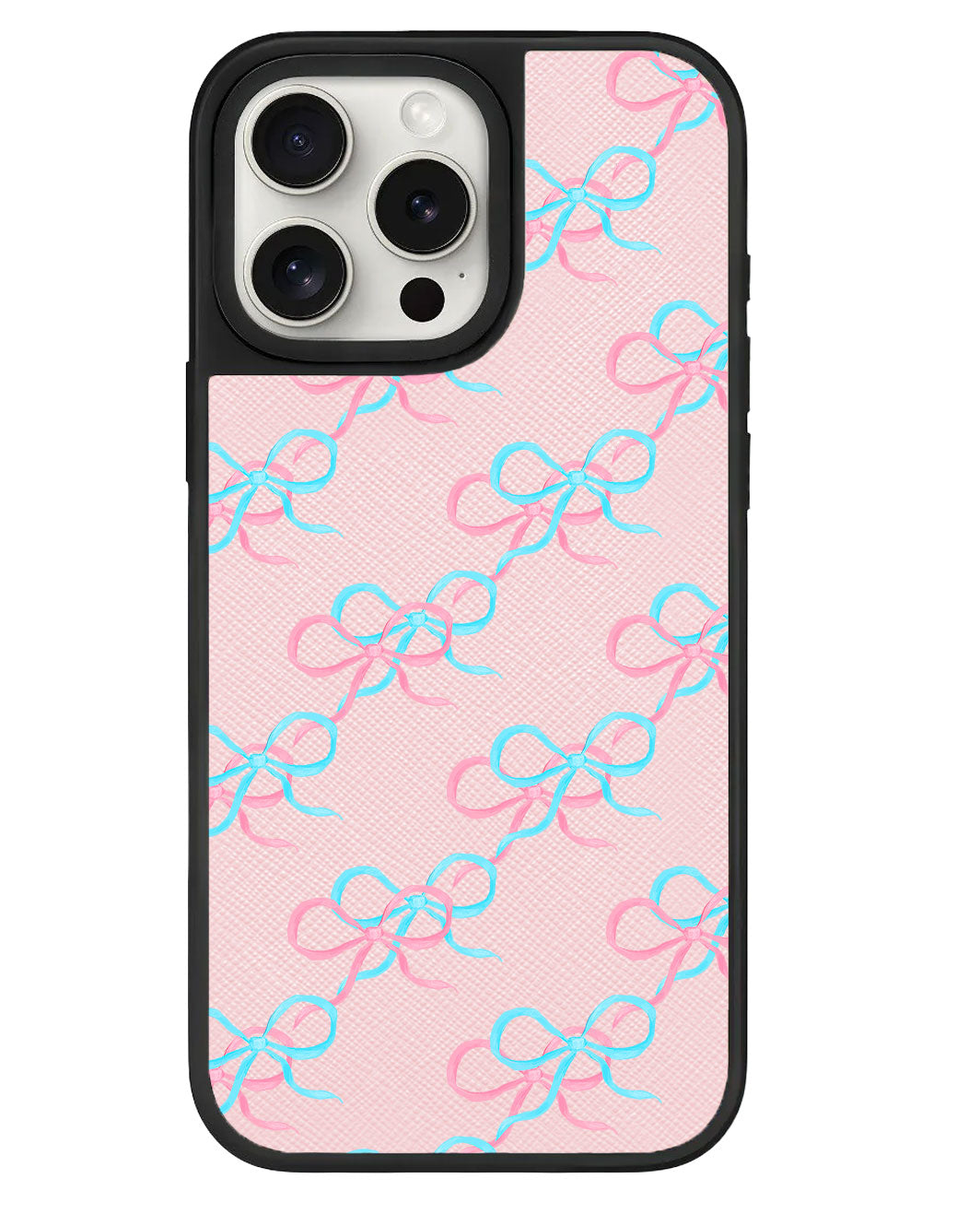 ที่จับหนังสำหรับ iPhone - สีชมพู Coquette และโบว์สีน้ำเงิน
