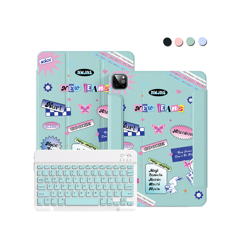ฝาพับคีย์บอร์ดไร้สายสำหรับ iPad / Android Tab - สติ๊กเกอร์ยีนส์ใหม่