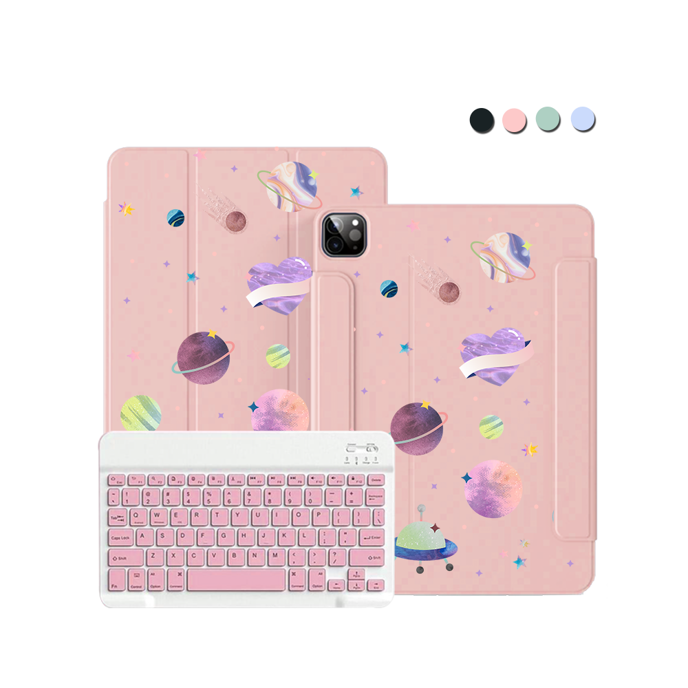 ฝาพับคีย์บอร์ดไร้สายสำหรับ iPad / Android Tab - Pink Planets