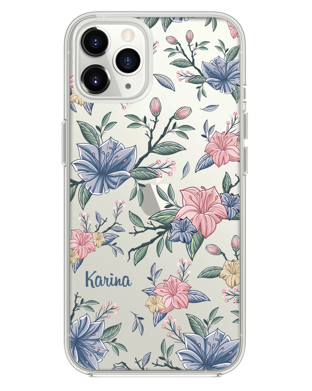iPhone Rearguard Hybrid - สีชมพูและลายดอกไม้สีน้ำเงิน