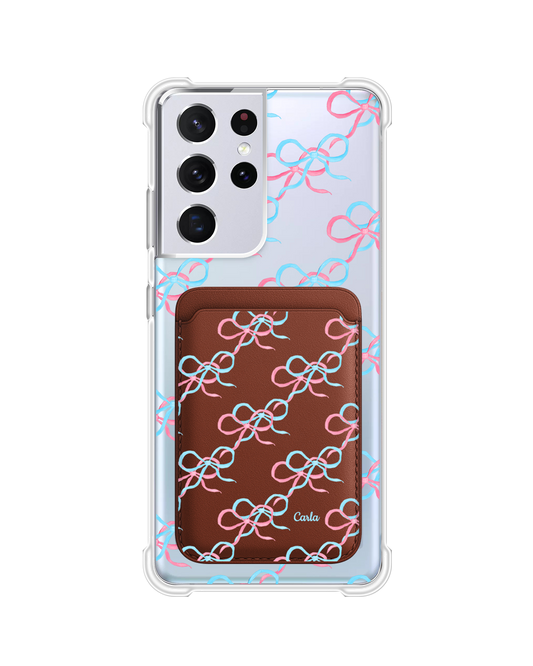 Android Magnetic Wallet Case - Coquette Pink & Blue Bow