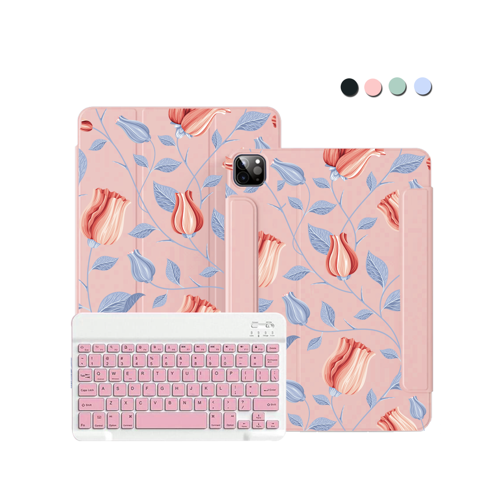 ฝาพับคีย์บอร์ดไร้สายสำหรับ iPad / Android Tab - สีแดงดอกทิวลิป