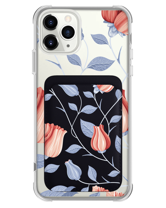 جراب محفظة مغناطيسي للآيفون - زهور توليب حمراء