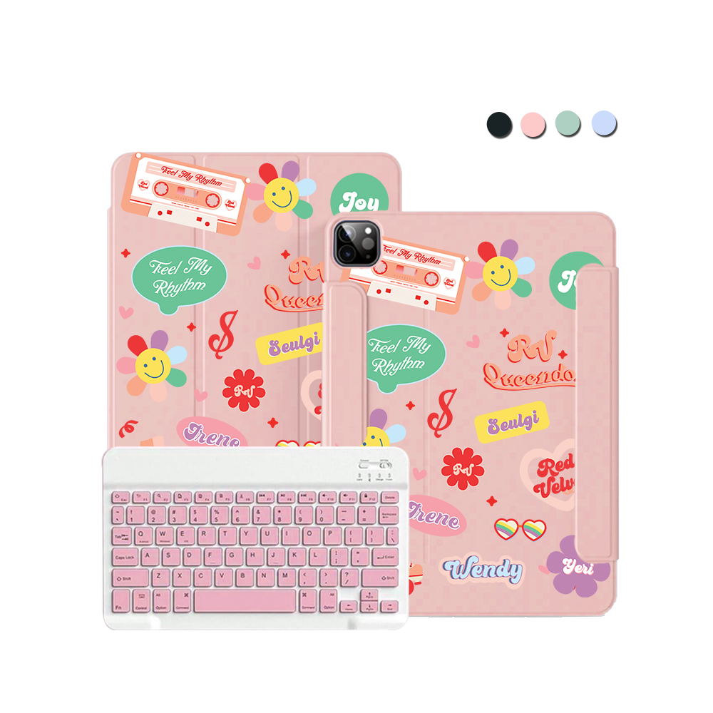 สติ๊กเกอร์ฝาพับคีย์บอร์ดไร้สายสำหรับ iPad / Android Tab - แพ็คกำมะหยี่สีแดง