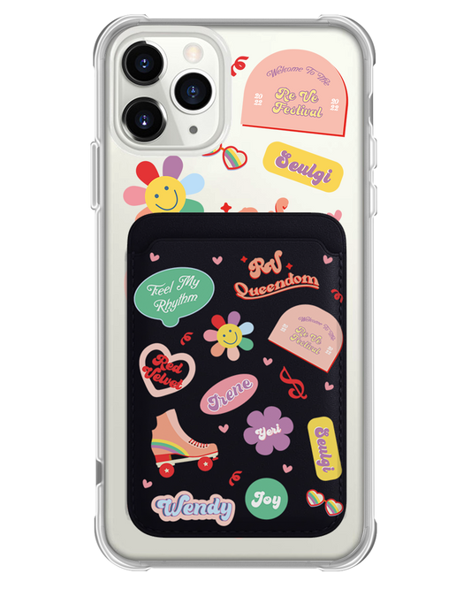 حافظة محفظة مغناطيسية للآيفون - عبوة ملصقات مخملية حمراء