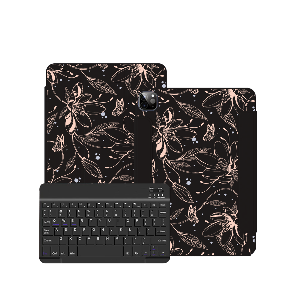 ฝาพับคีย์บอร์ดไร้สายสำหรับ iPad / Android Tab - Sketchy Flower & Butterfly 1.0