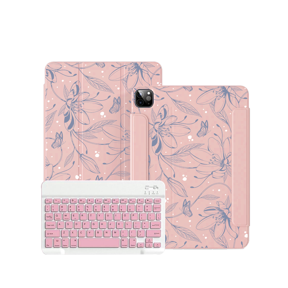 ฝาพับคีย์บอร์ดไร้สายสำหรับ iPad / Android Tab - Sketchy Flower & Butterfly 2.0