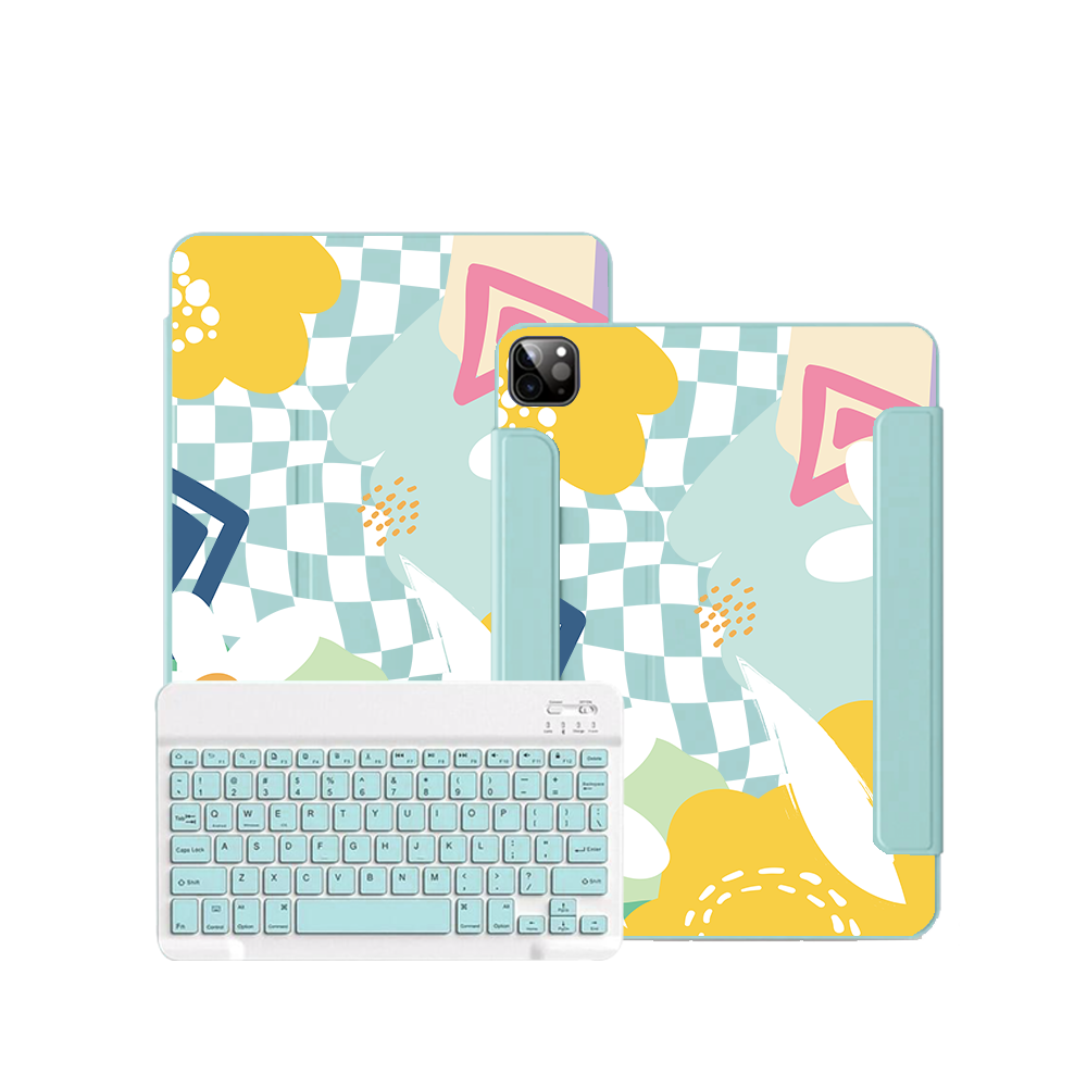 ฝาพับคีย์บอร์ดไร้สายสำหรับ iPad / Android Tab - ดอกไม้นามธรรม 2.0