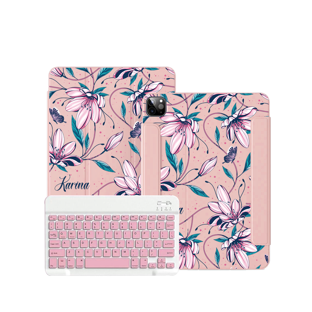 ฝาพับคีย์บอร์ดไร้สายสำหรับ iPad / Android Tab - สีชมพูทิวลิป