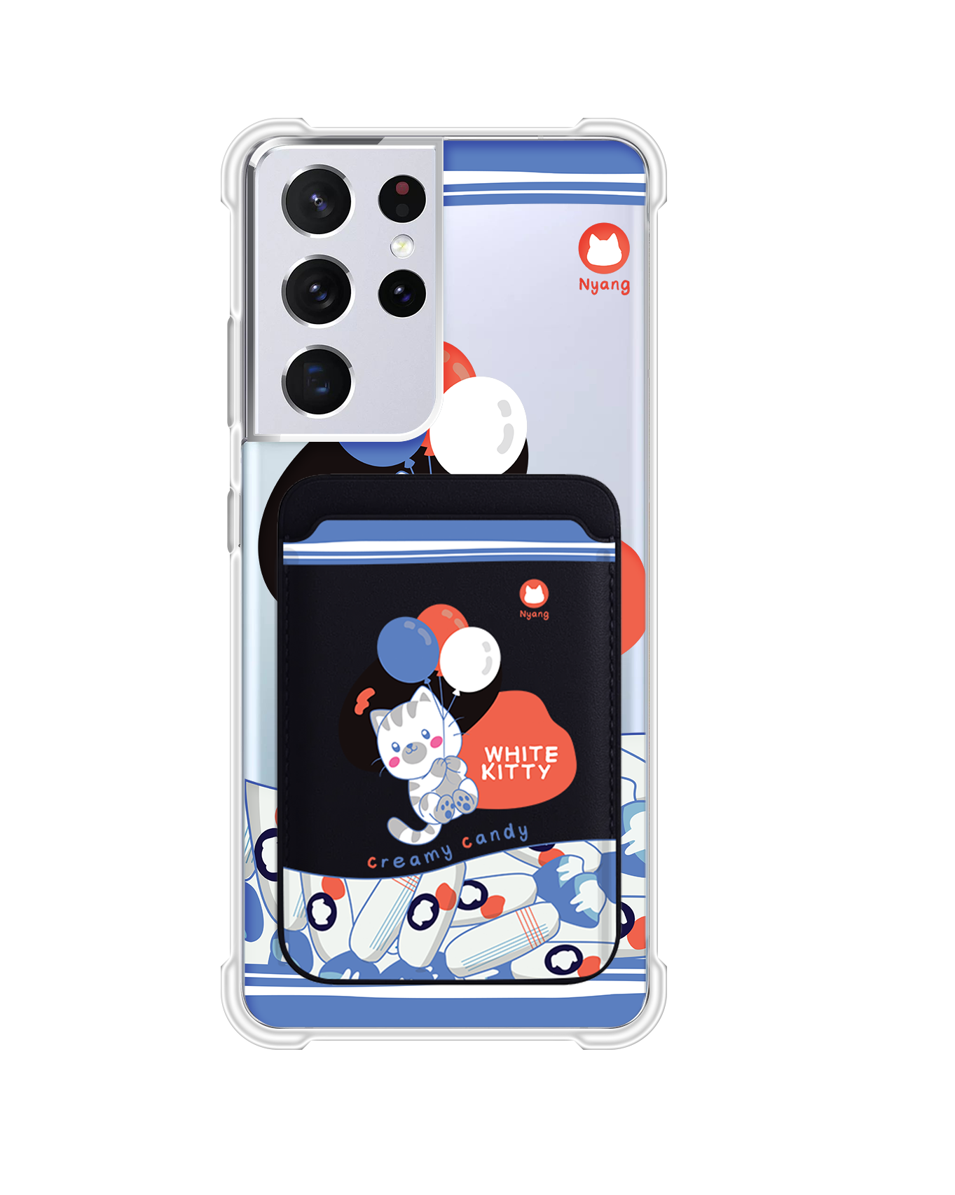 حافظة محفظة مغناطيسية لأجهزة أندرويد - قطة بيضاء