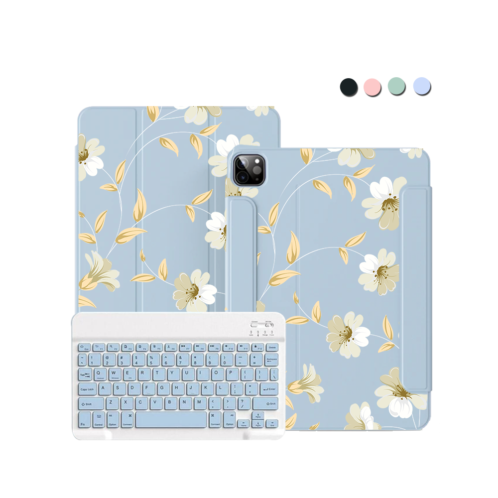 ฝาพับคีย์บอร์ดไร้สายสำหรับ iPad / Android - สีขาวแมกโนเลีย