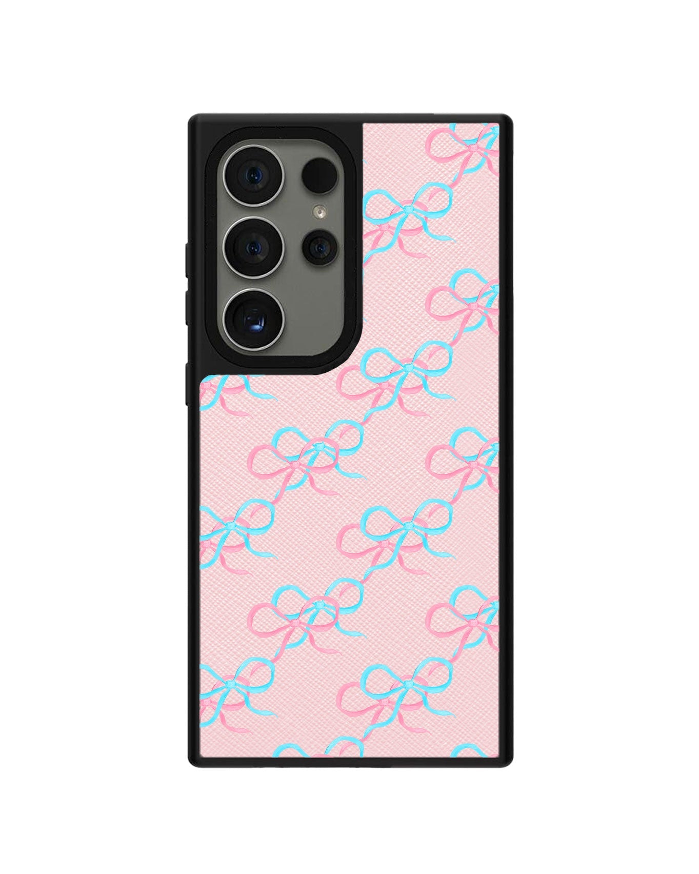 ด้ามจับหนัง Android - สีชมพู Coquette และโบว์สีน้ำเงิน