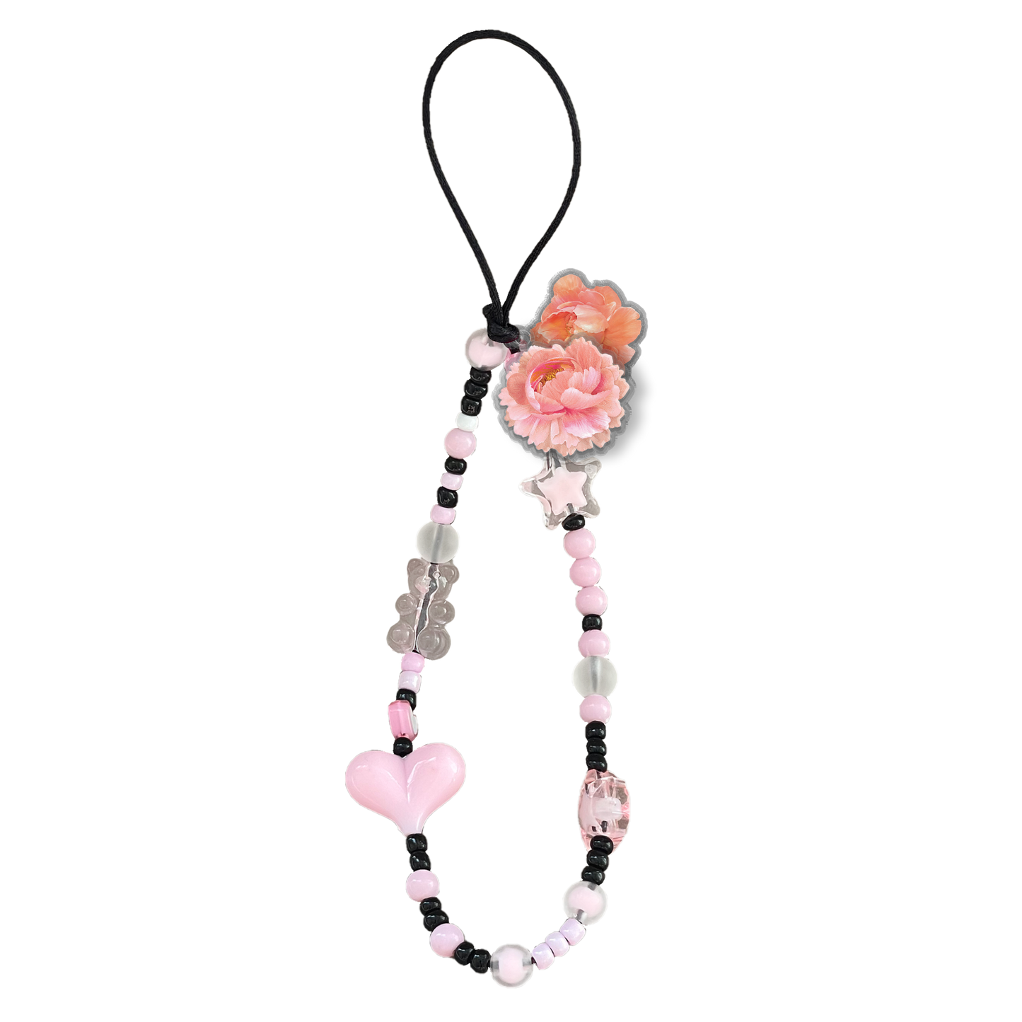 Beaded Strap with Acrylic Charm - August Peony