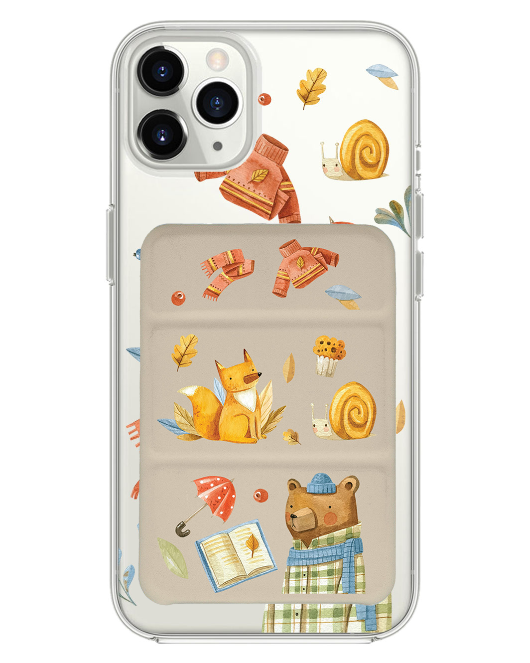 เคสพับสามทบแม่เหล็กสำหรับ iPhone - ลาย Bear & Fox