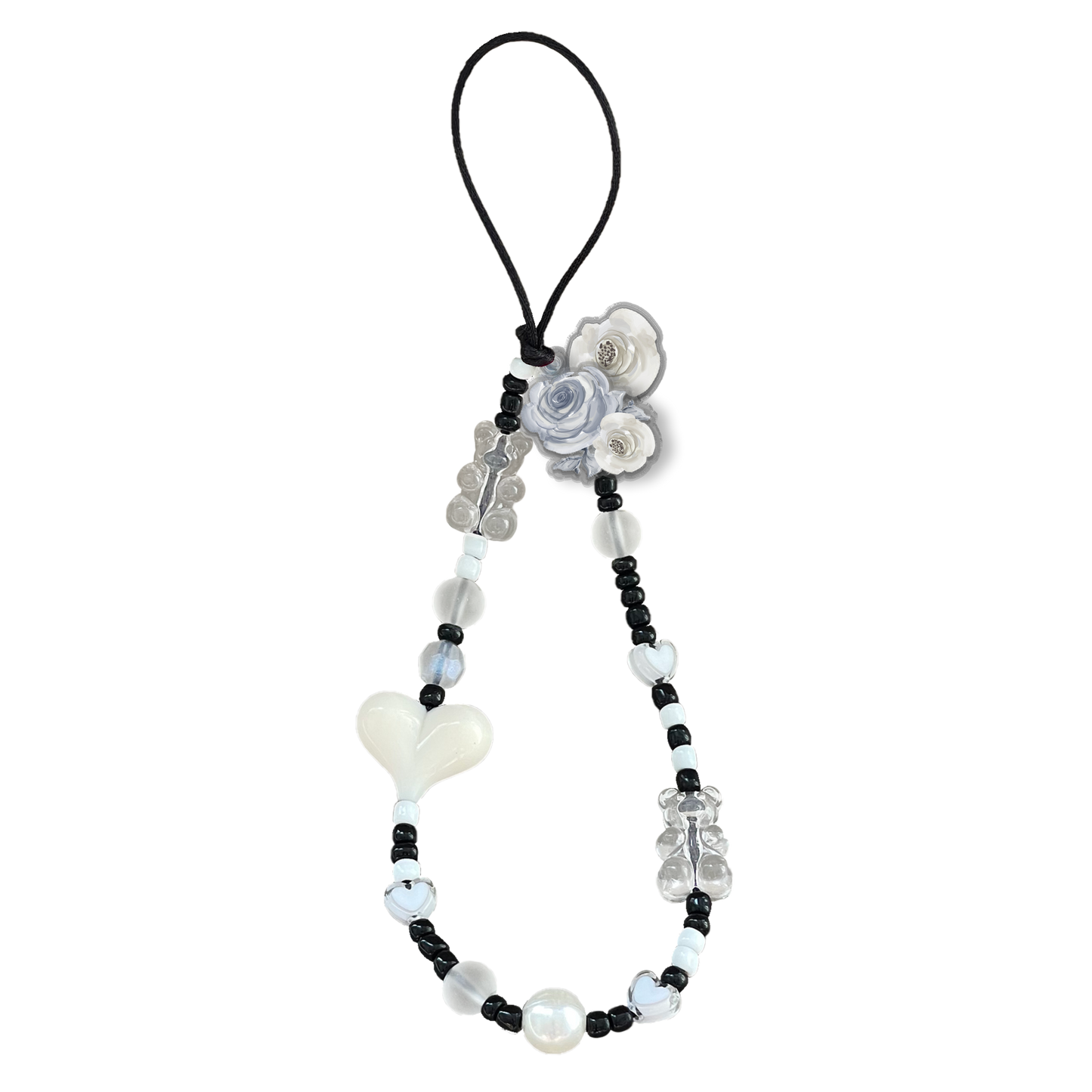 Beaded Strap with Acrylic Charm - Blue Rose