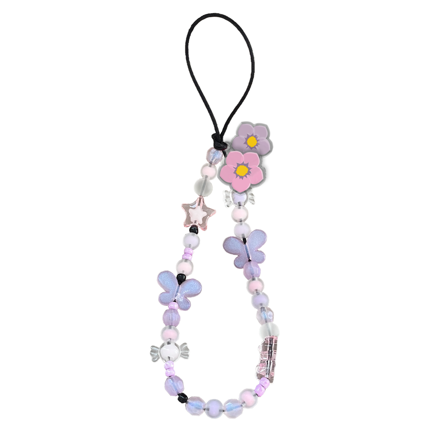 Beaded Strap with Acrylic Charm - Cherry Blossom