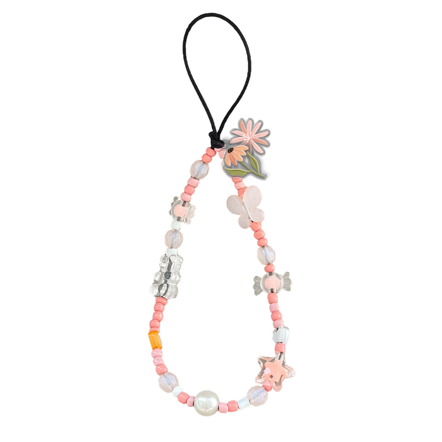 Beaded Strap with Acrylic Charm - Cosmos Flower