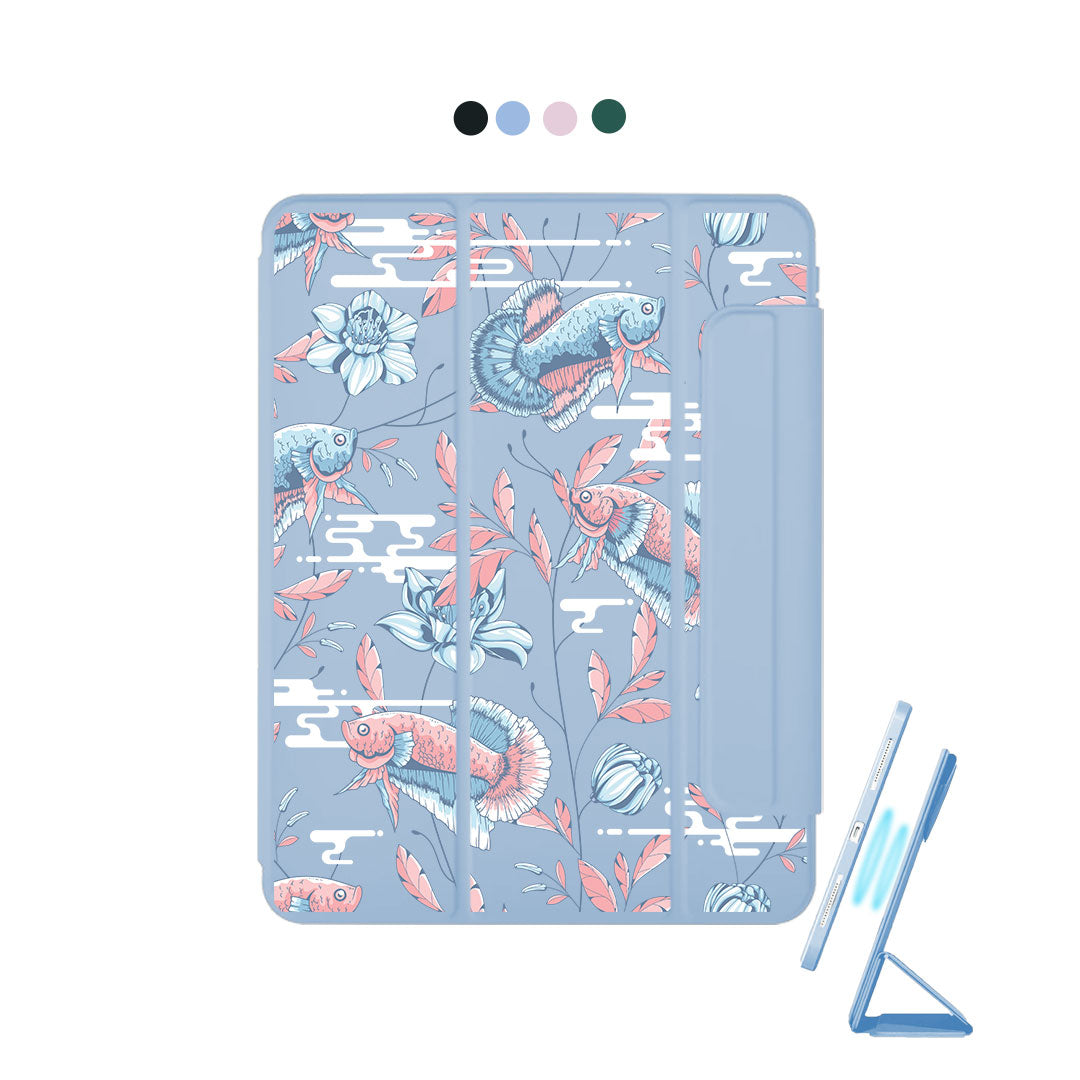 เคสฝาพับถอดได้สำหรับ iPad - ลายปลาและดอกไม้ 3.0