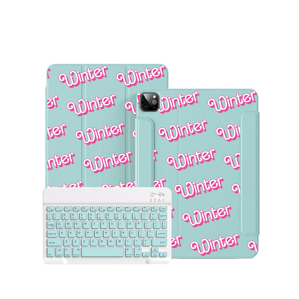 ฝาพับคีย์บอร์ดไร้สายสำหรับ iPad / Android - ลายโมโนแกรมบาร์บี้