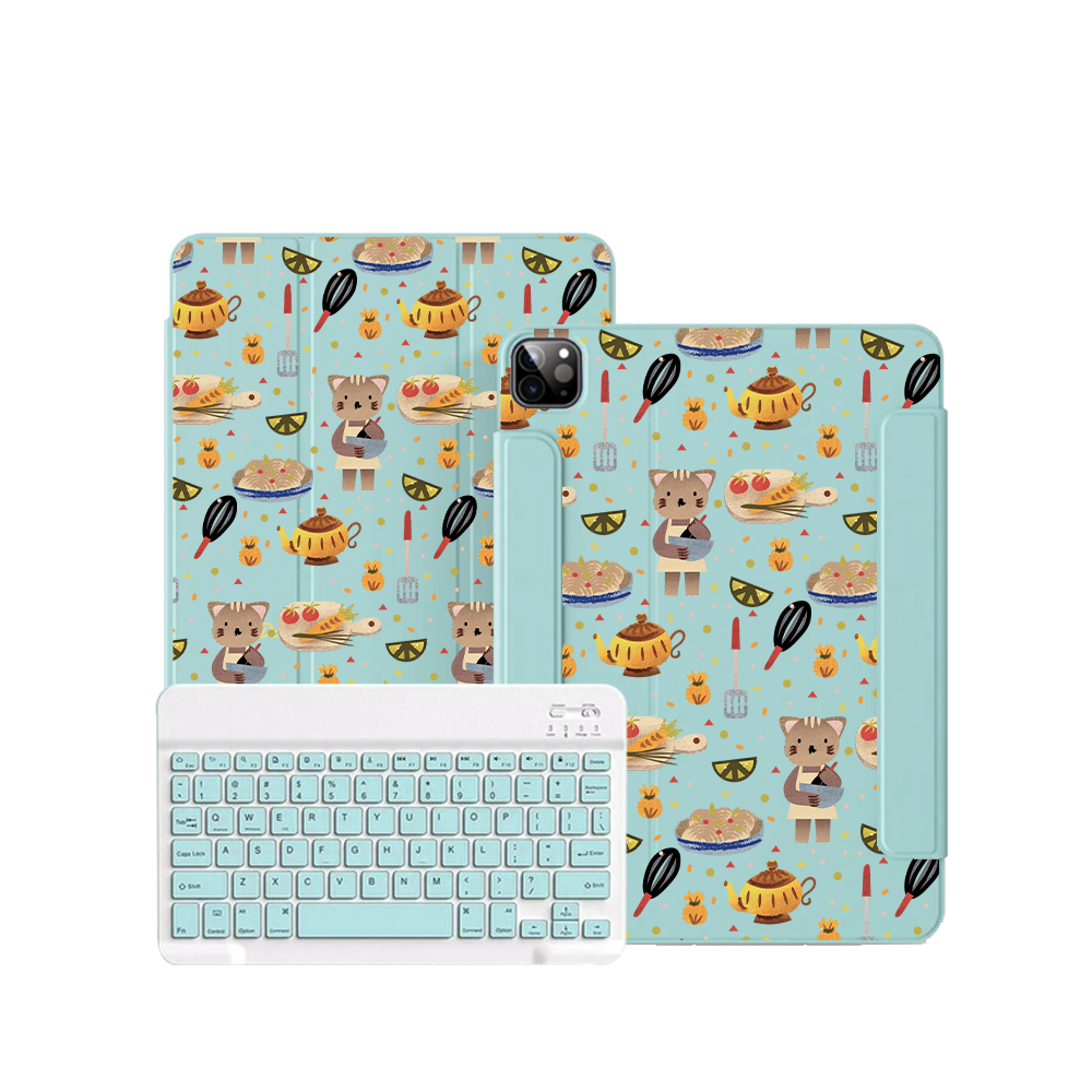 ฝาพับคีย์บอร์ดไร้สายสำหรับ iPad / Android Tab - Cooking Cat